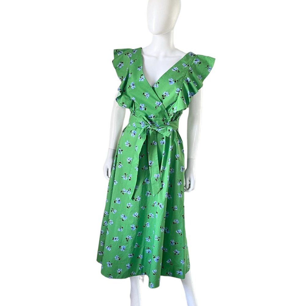 Kate Spade Vibrant Green Midi Dress with Floral Accents